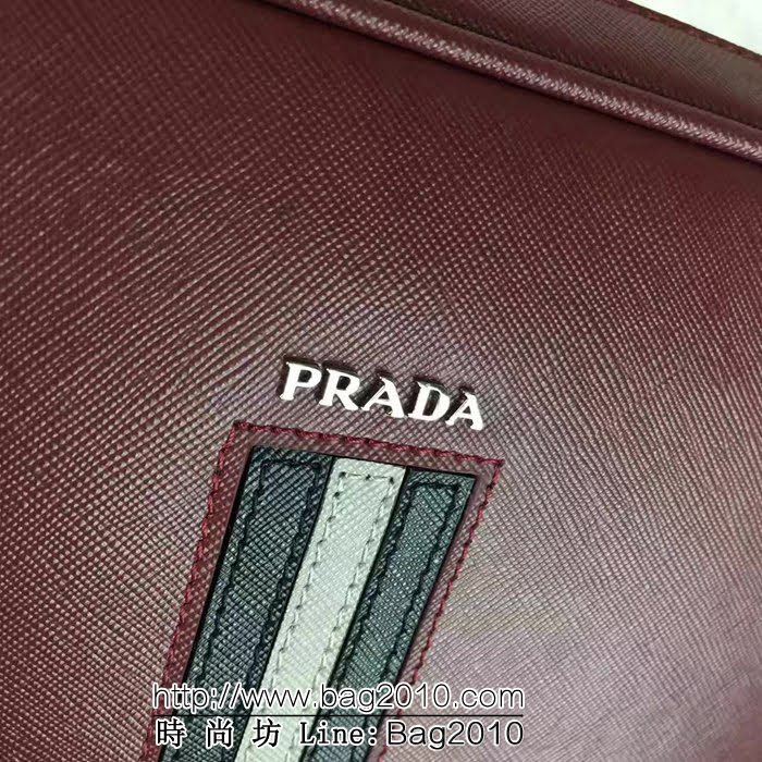 普拉達PRADA原單 vs365酒紅原版十字紋頂級手工PRADA男士單肩斜挎包 PHY1243